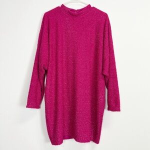 H&M Dress Womens Medium Pink Metallic Shimmer Long Sleeve Mock Neck Back Keyhole